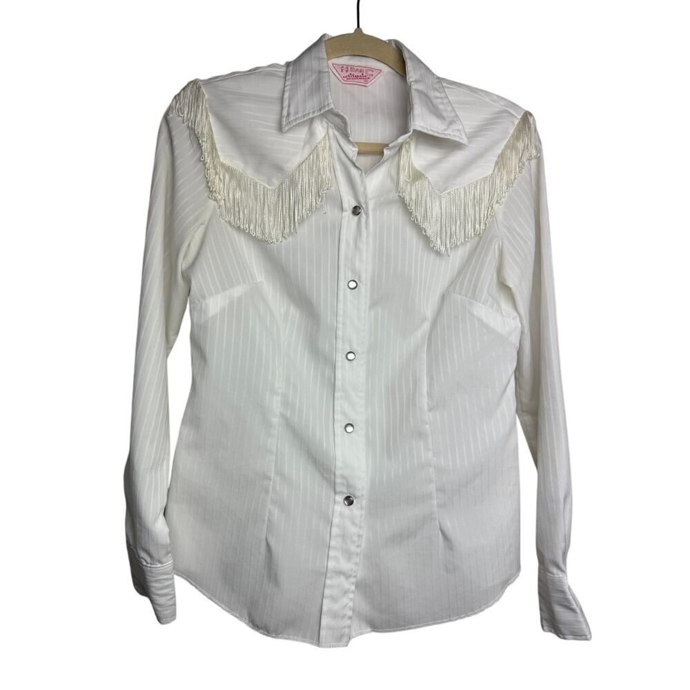 VTG H Bar C White Fringe Snap Shirt Blouse Women's Sz. 36 (US M)